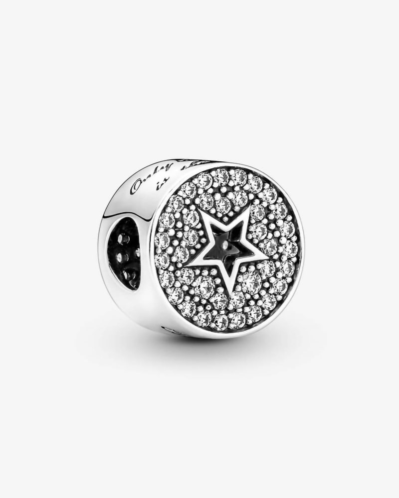 Front of a size O/S Congrats Charm With Clear Cubic Zirconia in Silver in Silver by Pandora. | dia_product_style_image_id:330396